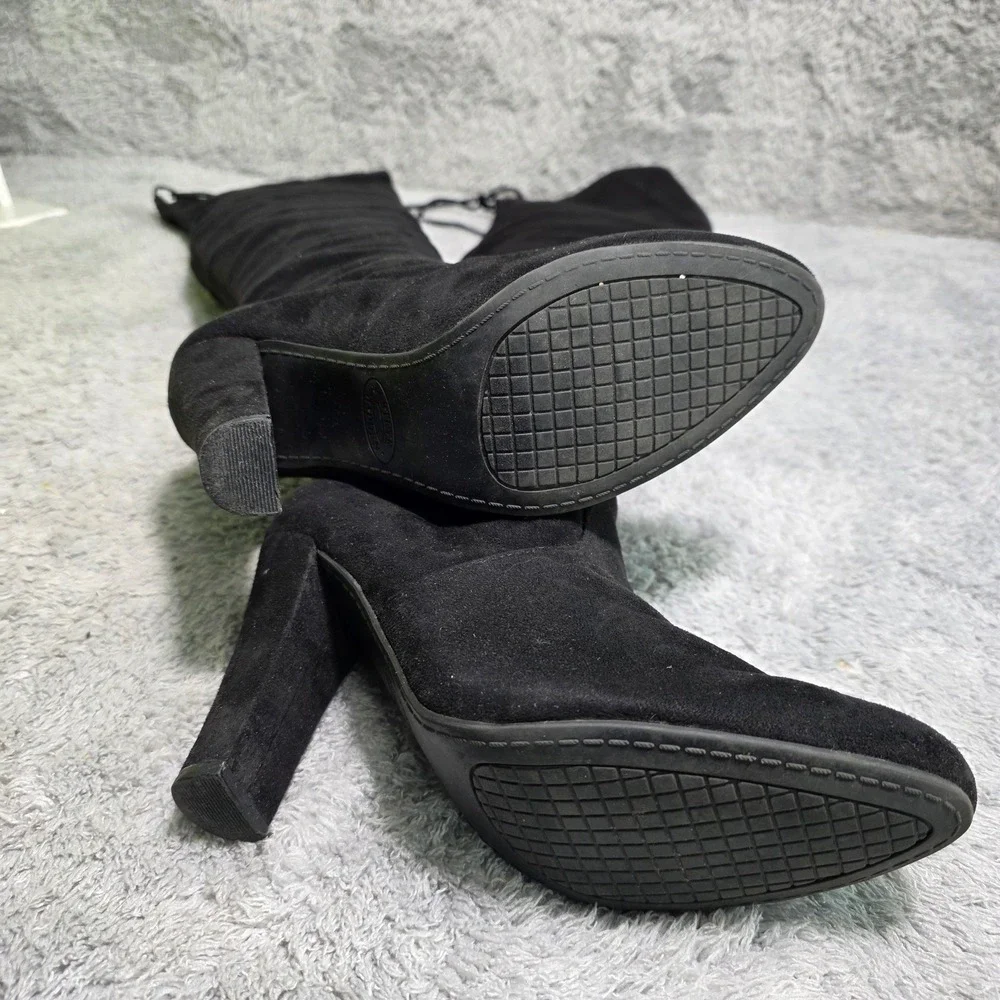 Steve Madden Over The Knee Boots Black Faux Suede Block Heels Womens 7.5 NEW